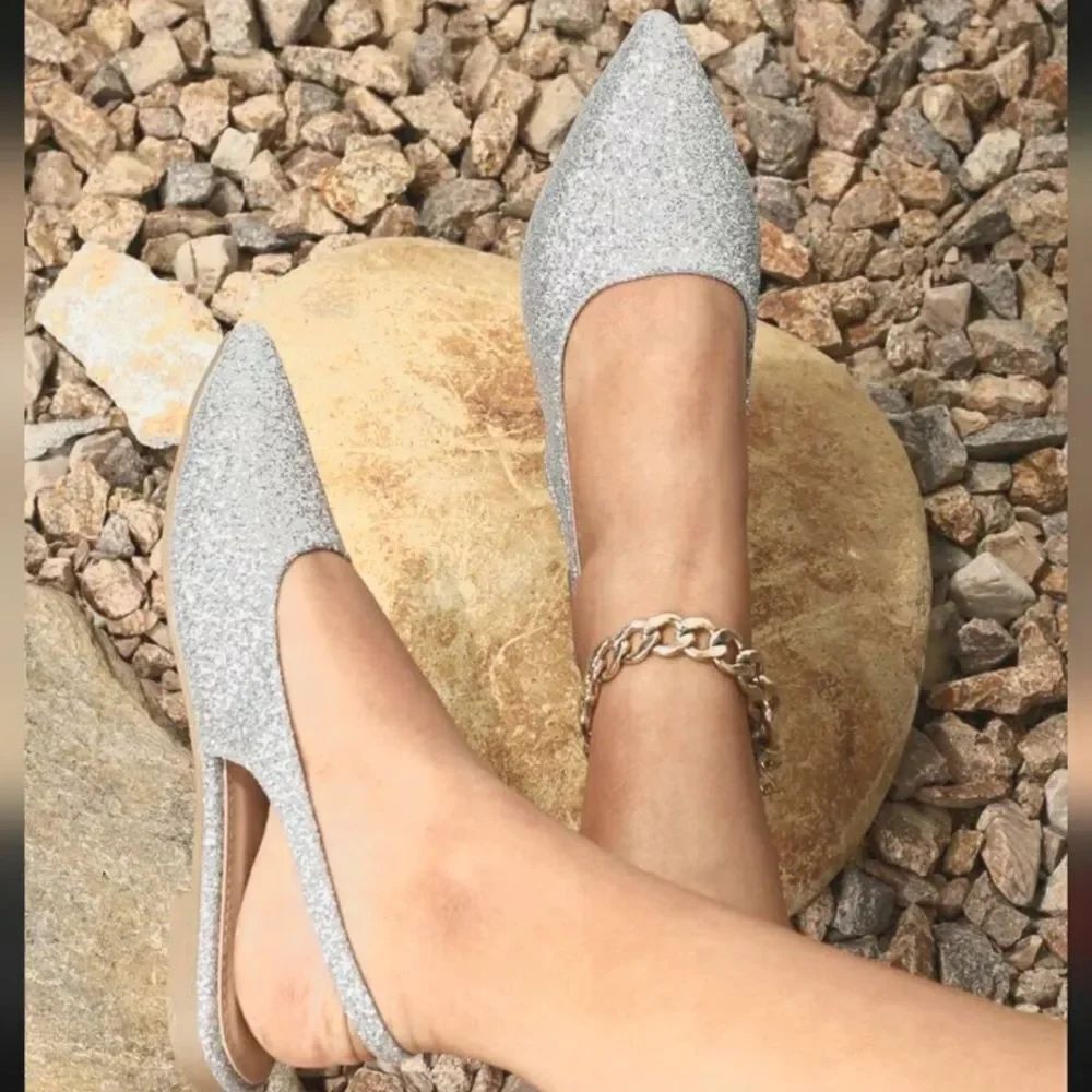 BRAND NEW JESSICA SIMPSON GLITTERED WOMENS SLINGBACK FLAT SANDALS R3